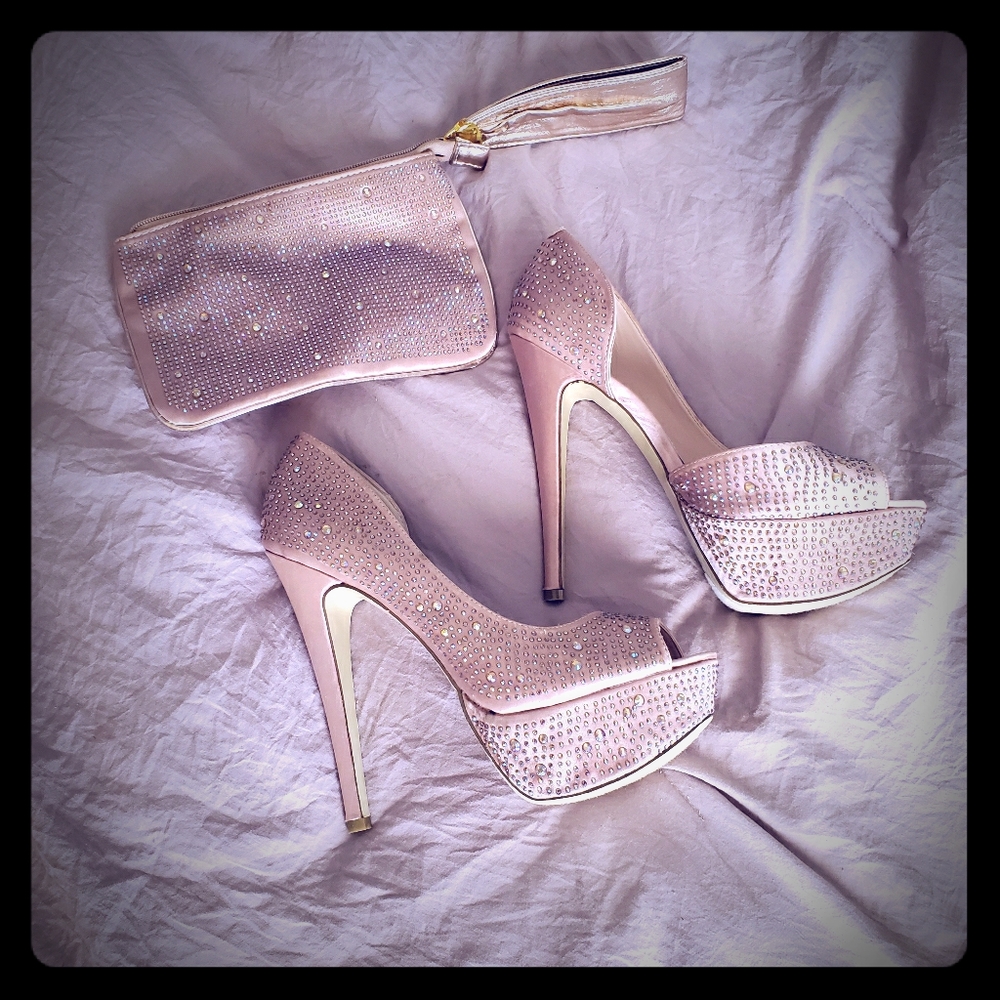 Blush platform sparkle heels